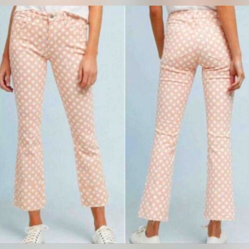 Anthropology boot cut raw hem polka dot pants Tangerine 25 S BEACH SPRING  WOMEN